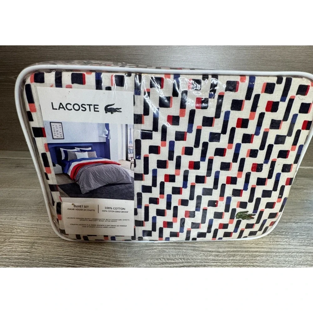 Lacoste Home Grove Red Duvet Cover Set Full / Queen Cotton Blue W Shams 92x96
